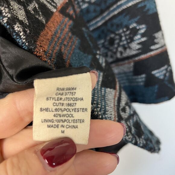 Billabong Jacket Womens Medium Black Aztec Southwest Wool Blend Lined Coat - Picture 3 of 6
